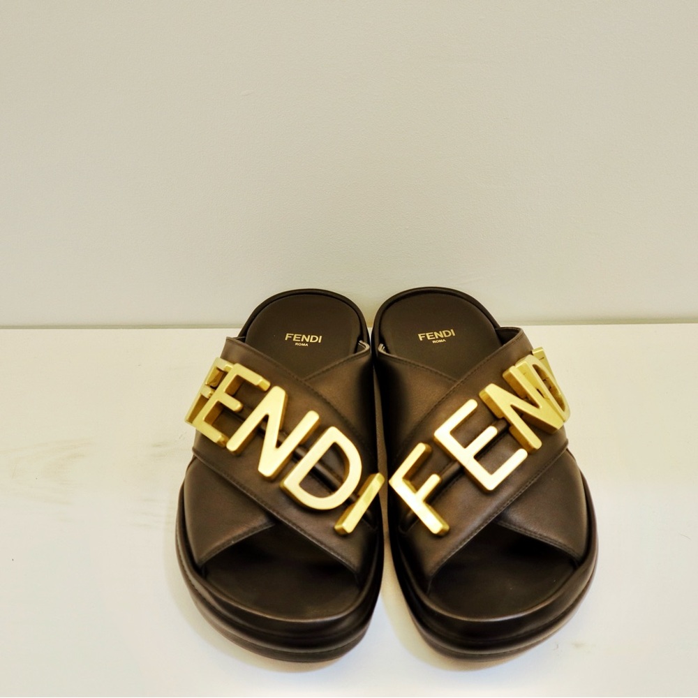 Fendi black Slides with Gold Accents